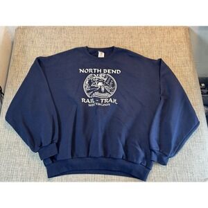 Vintage Y2K North Bend Railway Sweater Mens XL Jerzees Knit Crew Neck  Blue